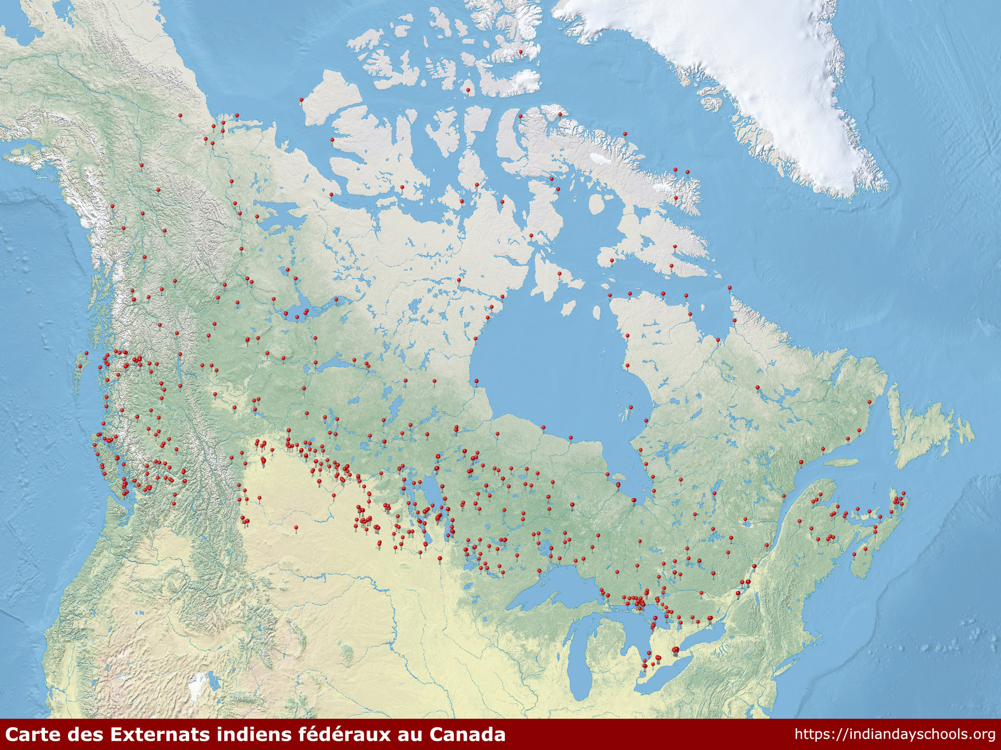 Carte des Externats indiens fédéraux au Canada